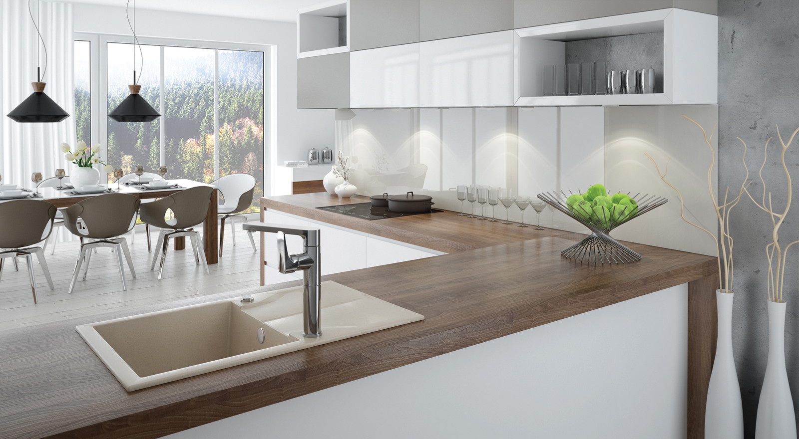 Andante - Granitspülbecken, 1-Becken mit Abtropffläche