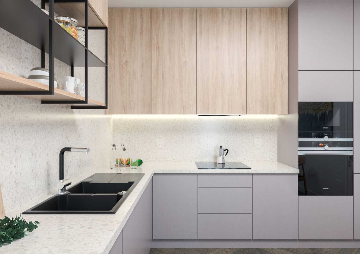Andante - Granitspülbecken, 2-Becken mit Abtropffläche