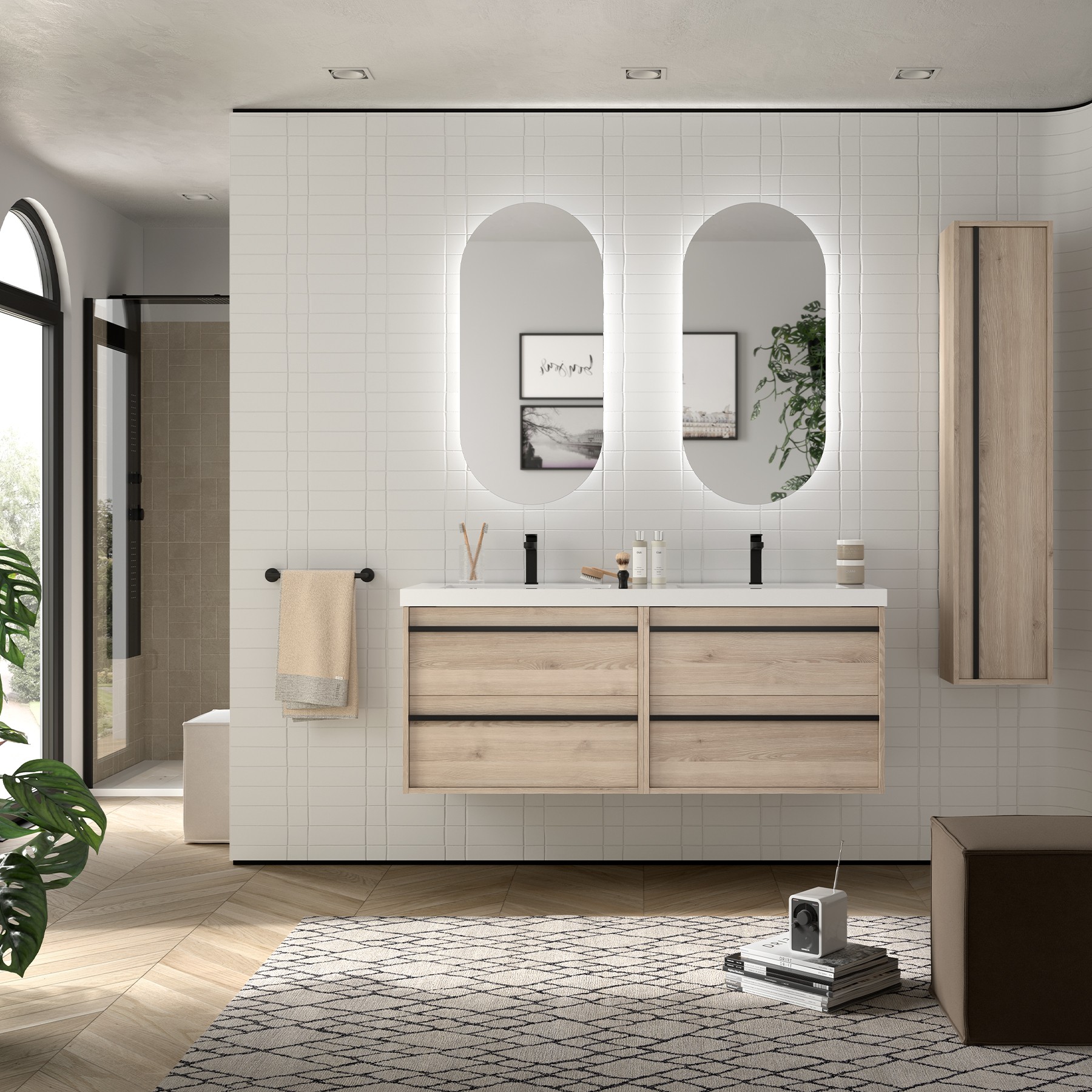 Badezimmermöbel ATTILA 1400 4 Schubladen NATURAL + Waschtisch
