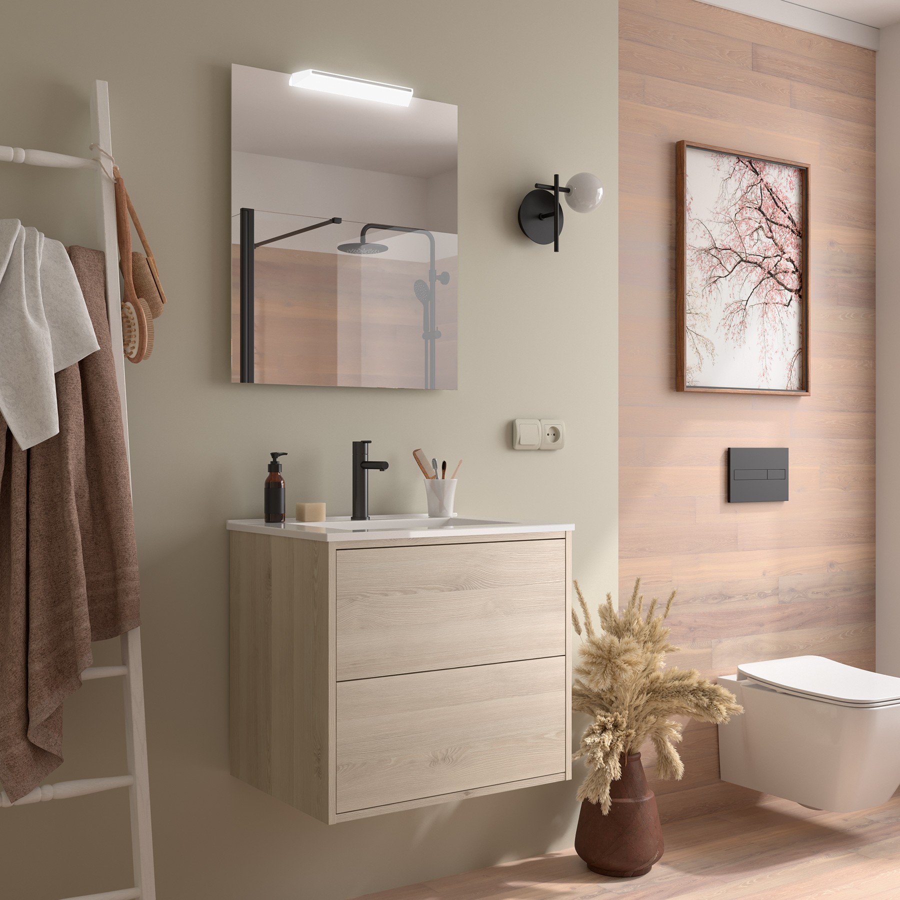 Badezimmermöbel OPTIMUS 600 NATURAL + Waschtisch