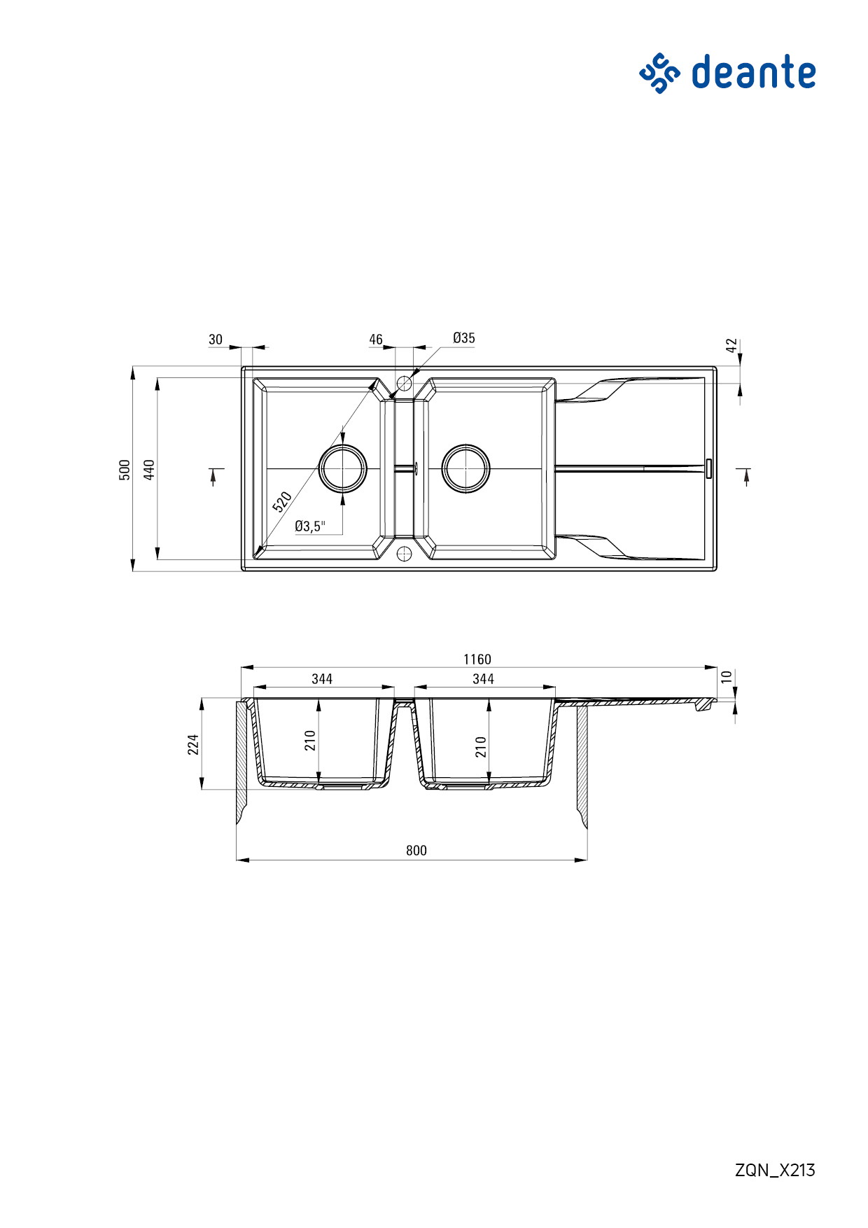 Andante - Granitspülbecken, 2-Becken mit Abtropffläche
