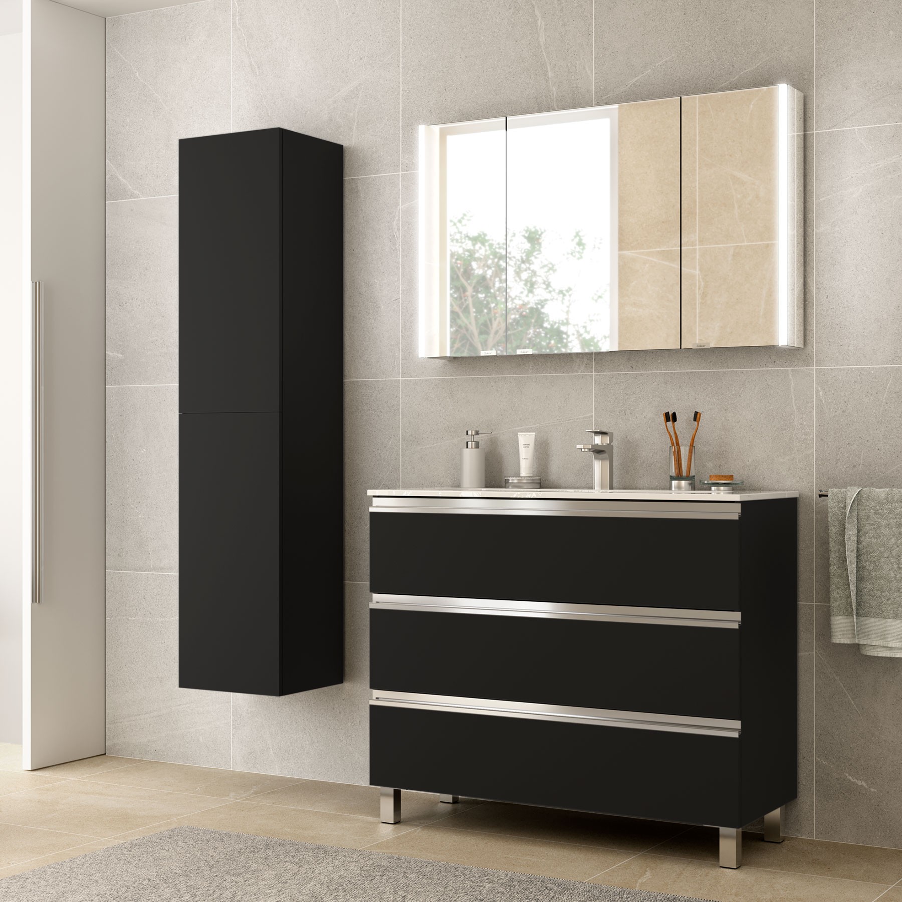 Badezimmermöbel SPIRIT 1000 mit 3 Metall-Schubladen BLACK VELVET 997 x 810 x 450 mm
