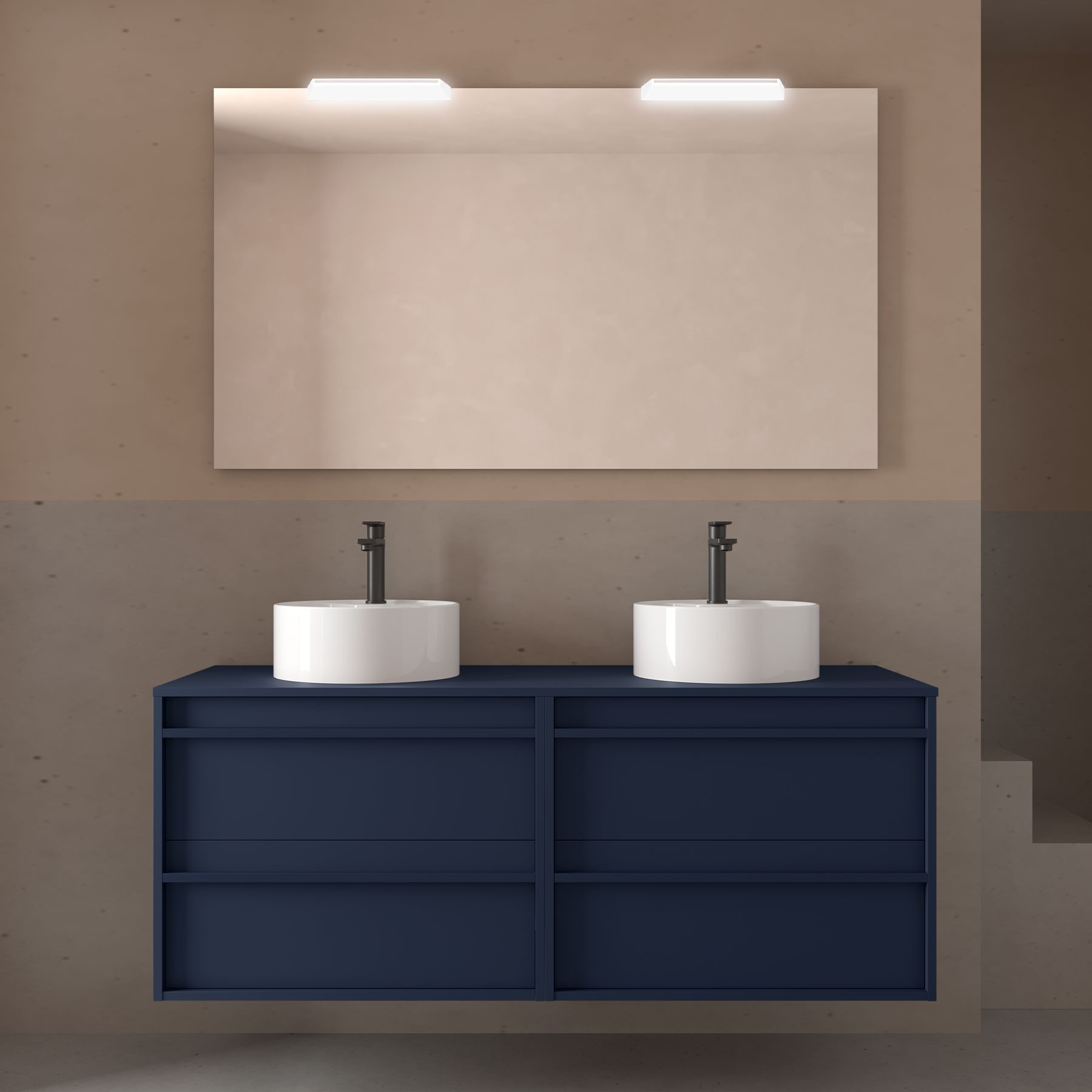 Badezimmermöbel ATTILA 1400 4 Schubladen BLUE SATIN + Waschtisch-Platte