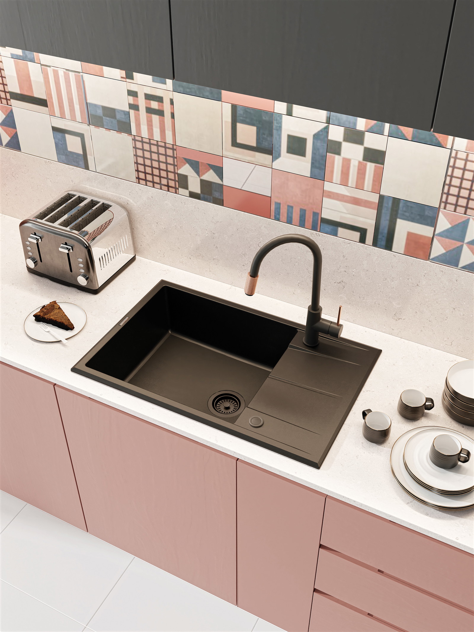 Eridan - Granitspülbecken, 1-Becken mit Abtropffläche