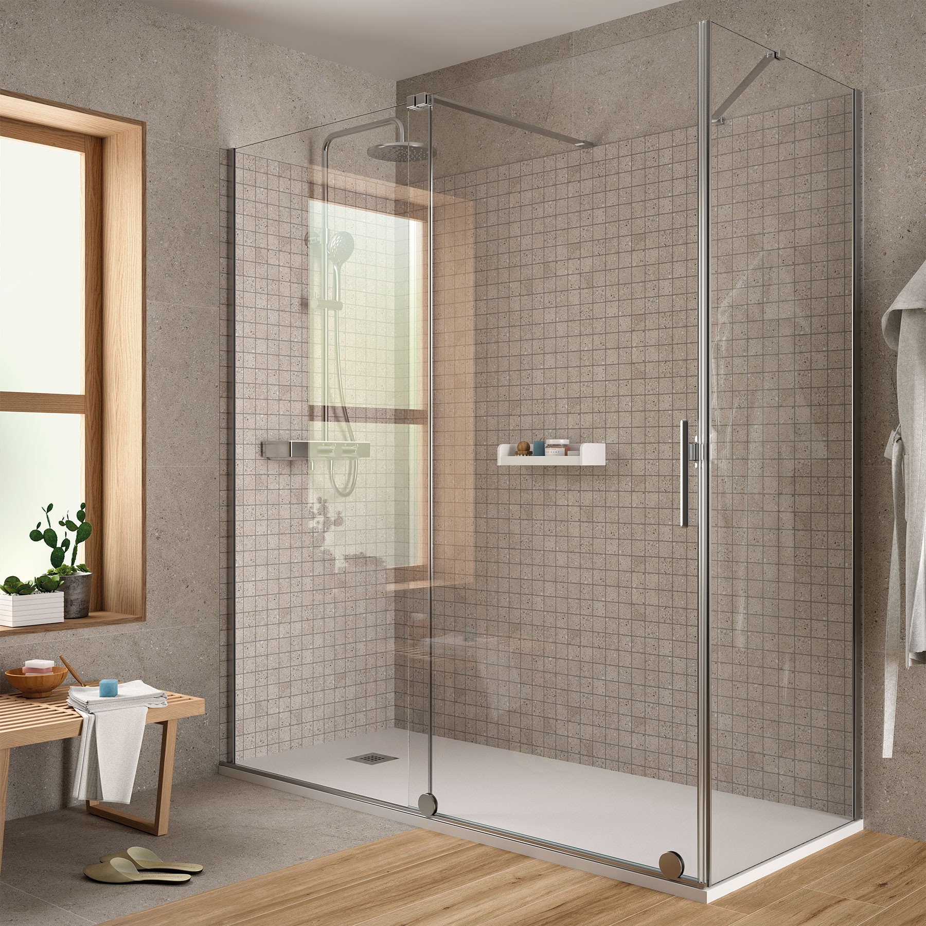 Duschabtrennung REIKIAVIK feste Seitenwand Brilho Transparente 675 - 695 x 2000 mm