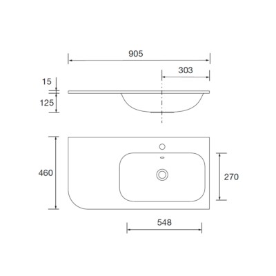 Waschtisch ALLIANCE 900 Schrankelement links für Module mit geschwungenem Design, ohne Siphon und Clickerabfluss MINERALSOLID MATT 910 x 15 x 460 mm