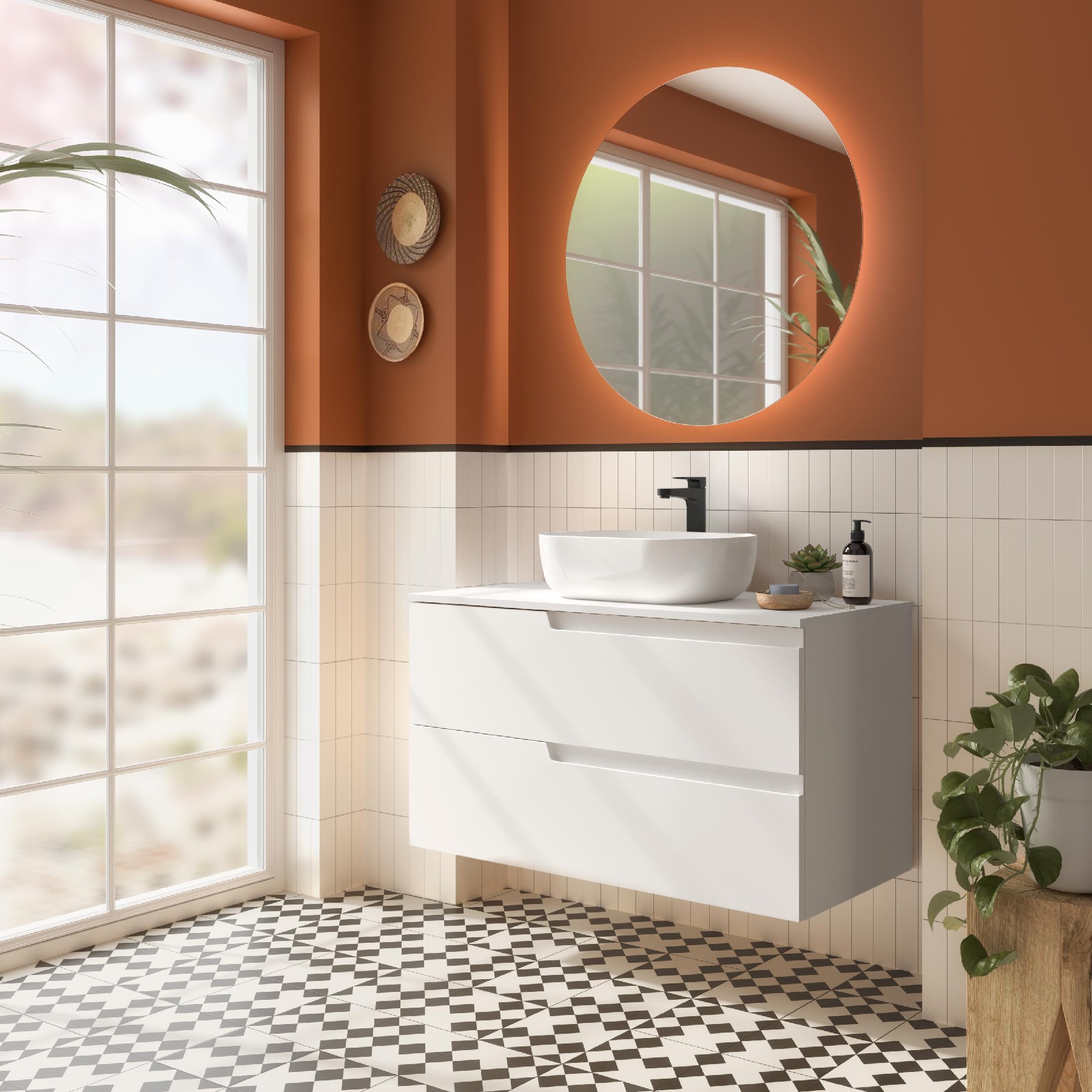 Badezimmermöbel VIMA 1000 WHITE SATIN + Waschtisch-Platte