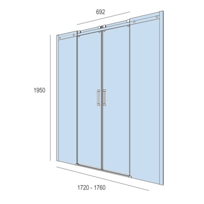 Duschabtrennung HELSINKI Eck2S und 2T Brilho Transparente 1720 - 1760 x 1950 mm
