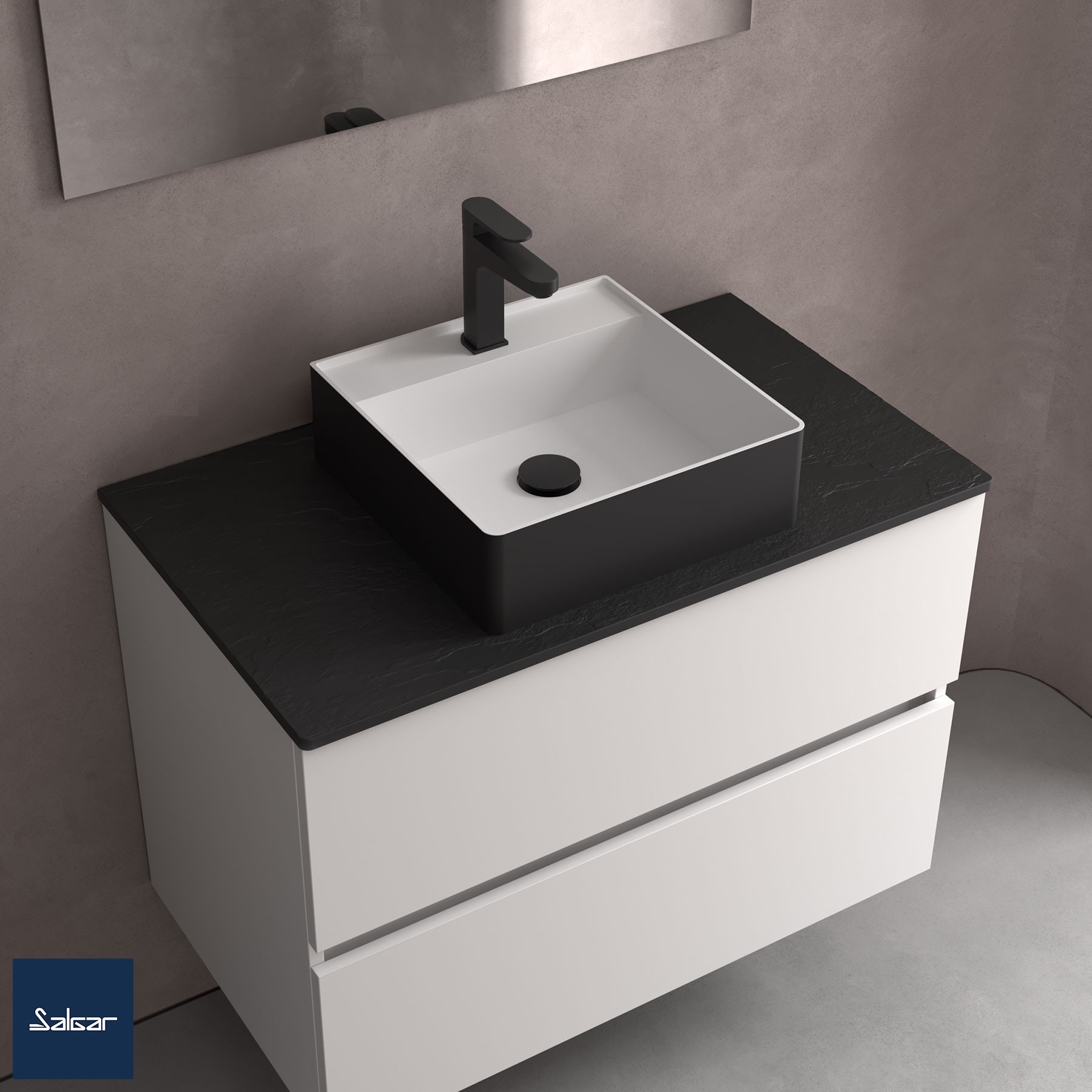 Aufsatzwaschtisch TALEA ohne Siphon und Clickerabfluss SOLID SURFACE Schwarz 360 x 115 x 360 mm