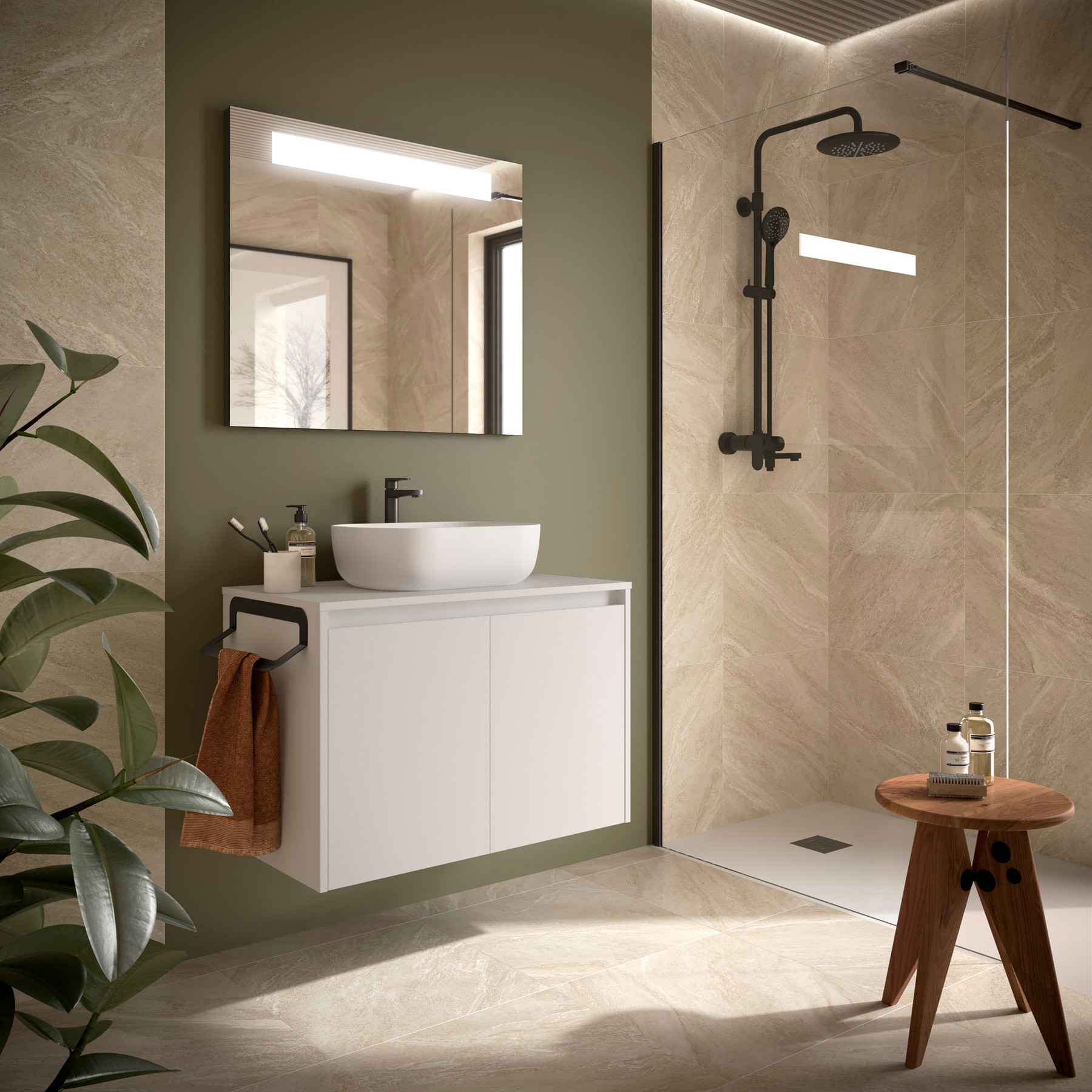Badezimmermöbel NOJA 800 2 Türen WHITE SATIN + Waschtisch-Platte