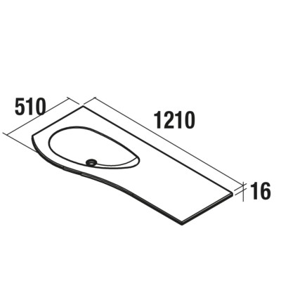 Waschtisch MAM 1200 rechts MINERALGUSS MATT WEIß ohne Siphon und Clickerabfluss 1210 x 16 x 510 mm