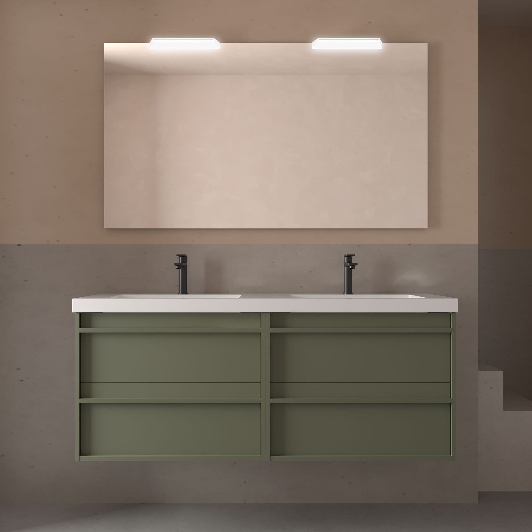 Badezimmermöbel ATTILA 1400 4 Schubladen GREEN SATIN + Waschtisch