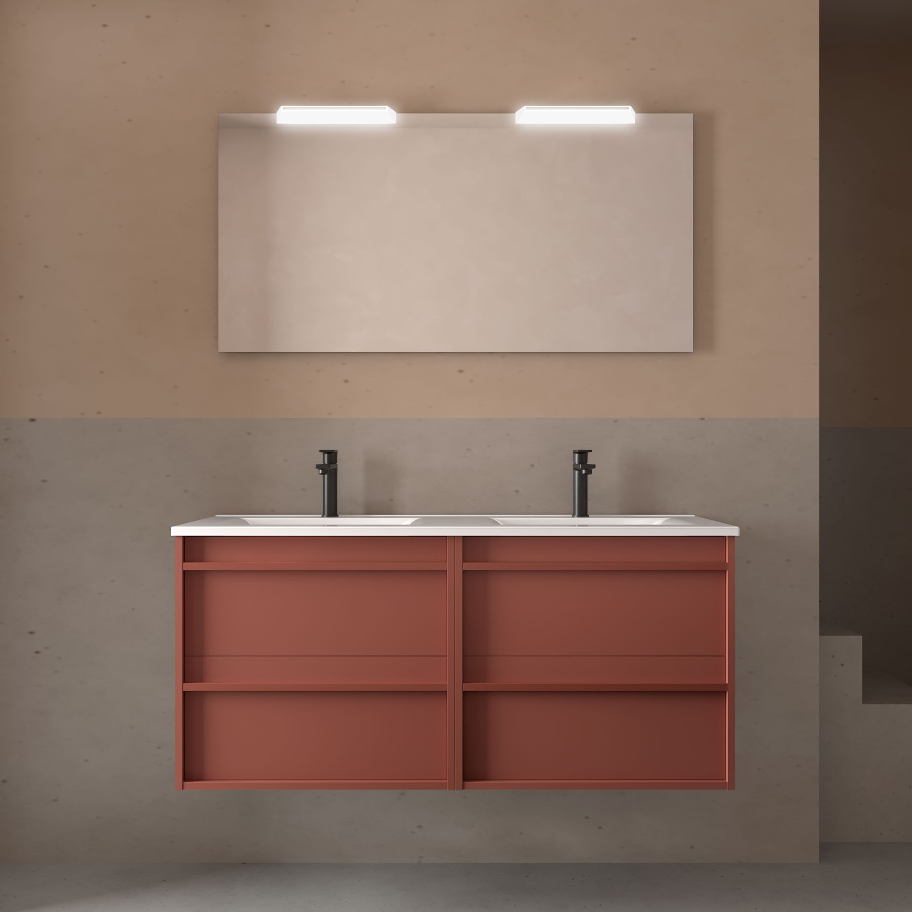 Badezimmermöbel ATTILA 1200 4 Schubladen RED SATIN + Waschtisch