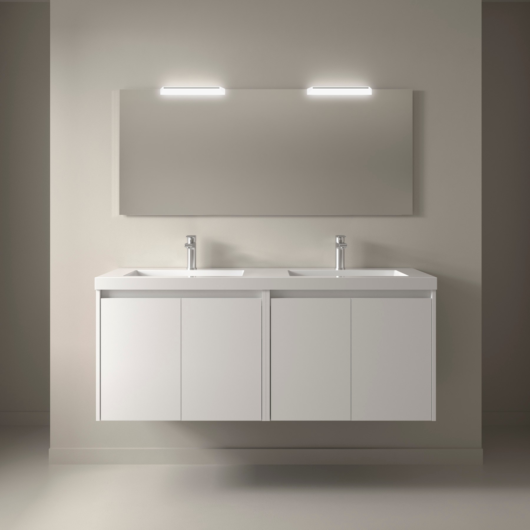 Badezimmermöbel NOJA 1400 4 Türen WHITE SATIN + Waschtisch