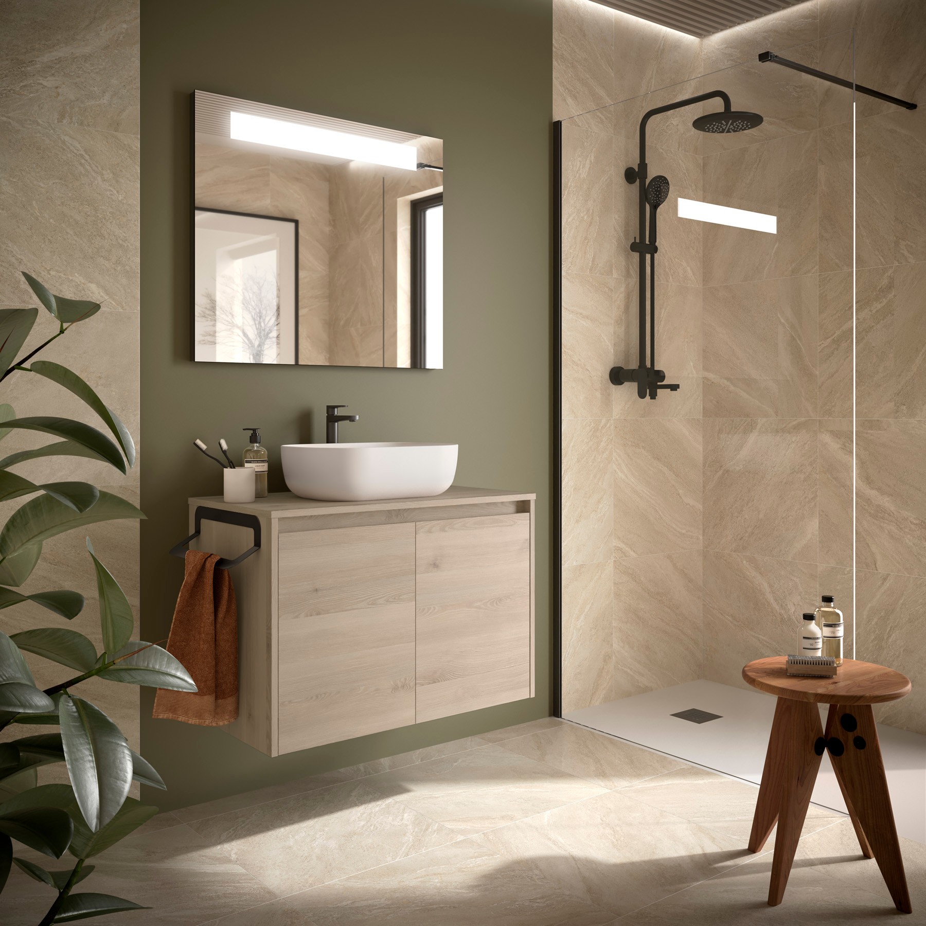 Badezimmermöbel NOJA 800 2 Türen NATURAL + Waschtisch-Platte