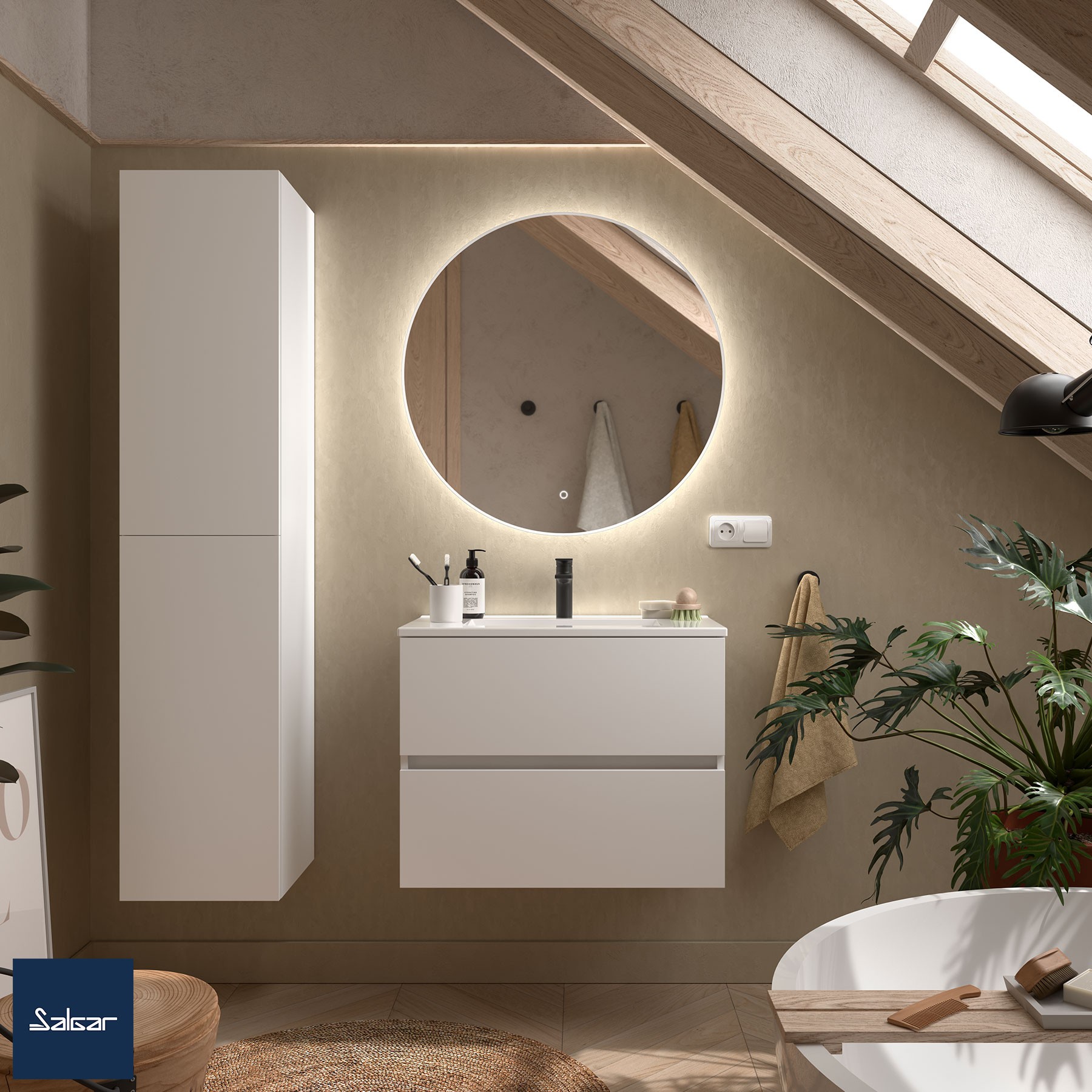 Schrank wandhängend FUSSION LINE 700 TIEFE 40 2 Schubladen mit Softeinzug WHITE COTTON 697 x 540 x 385 mm
