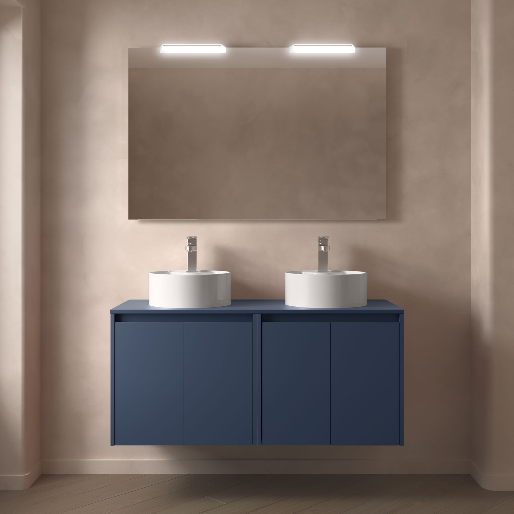 Badezimmermöbel NOJA 1200 4 Türen BLUE SATIN + Waschtisch-Platte