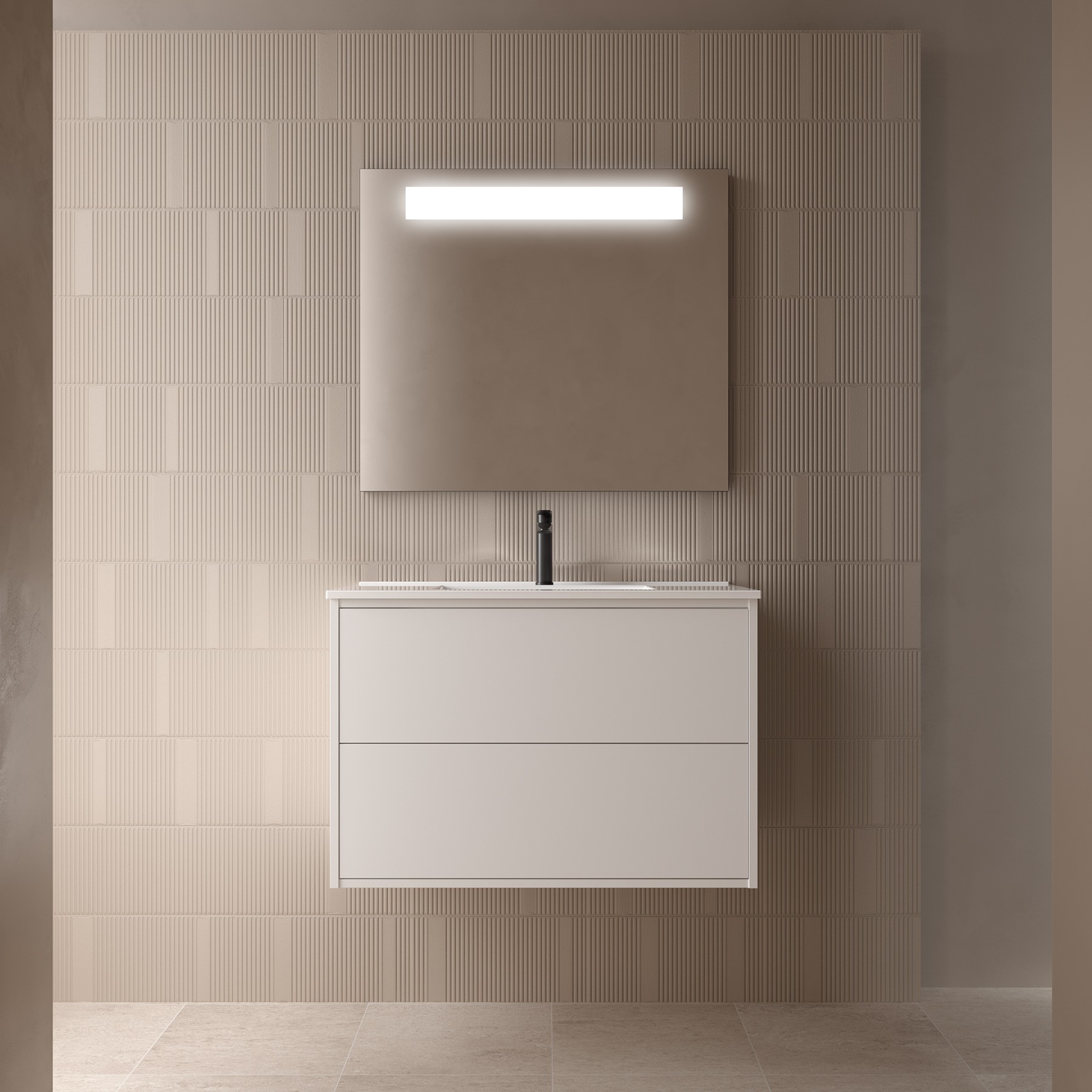 Badezimmermöbel OPTIMUS 800 WHITE SATIN + Waschtisch