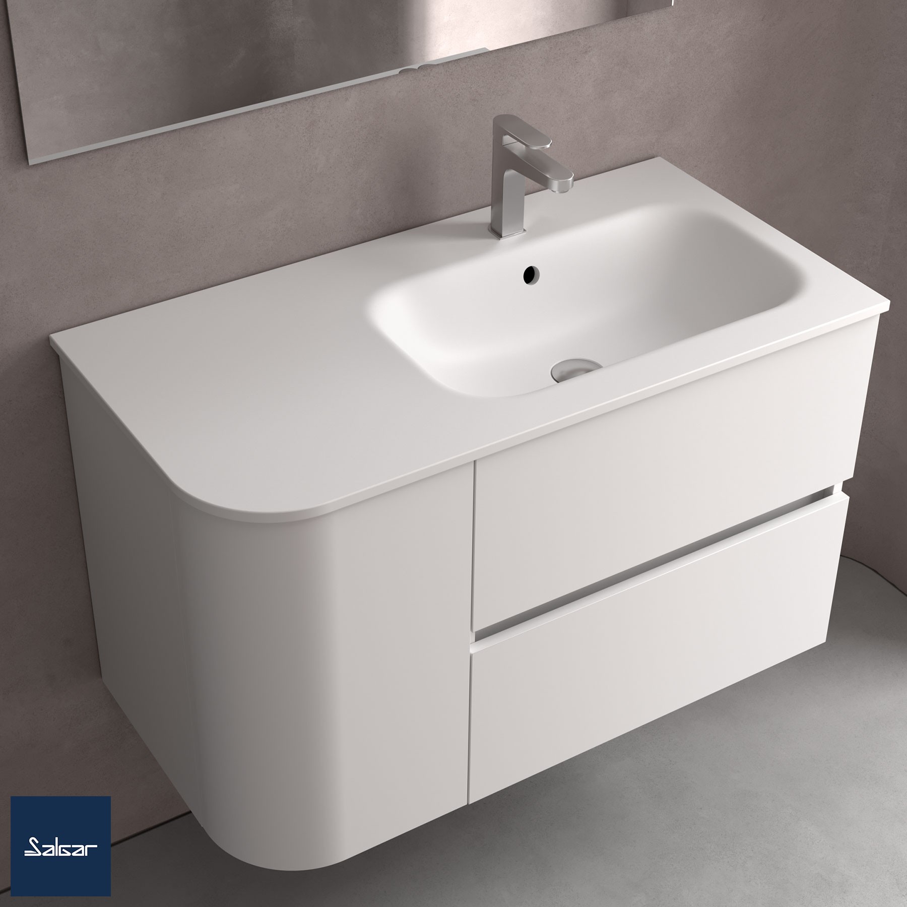 Waschtisch ALLIANCE 900 Schrankelement links für Module mit geschwungenem Design, ohne Siphon und Clickerabfluss MINERALSOLID MATT 910 x 15 x 460 mm