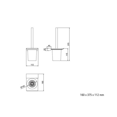 Toilettenbürstenhalter OMEGA 160 x 375 x 112 mm