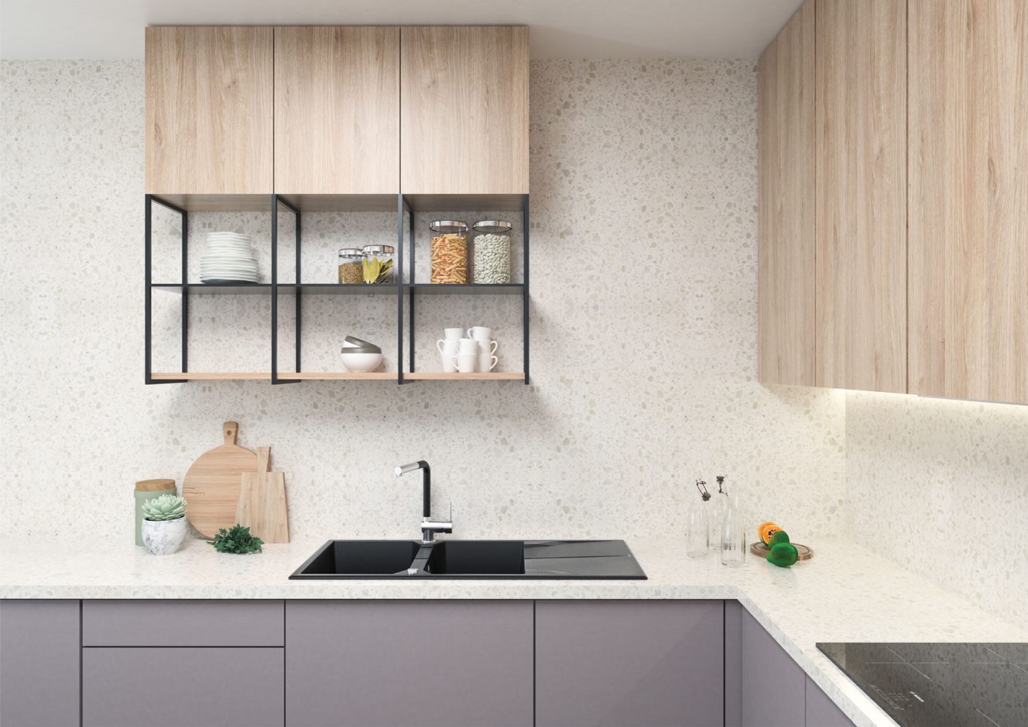 Andante - Granitspülbecken, 2-Becken mit Abtropffläche