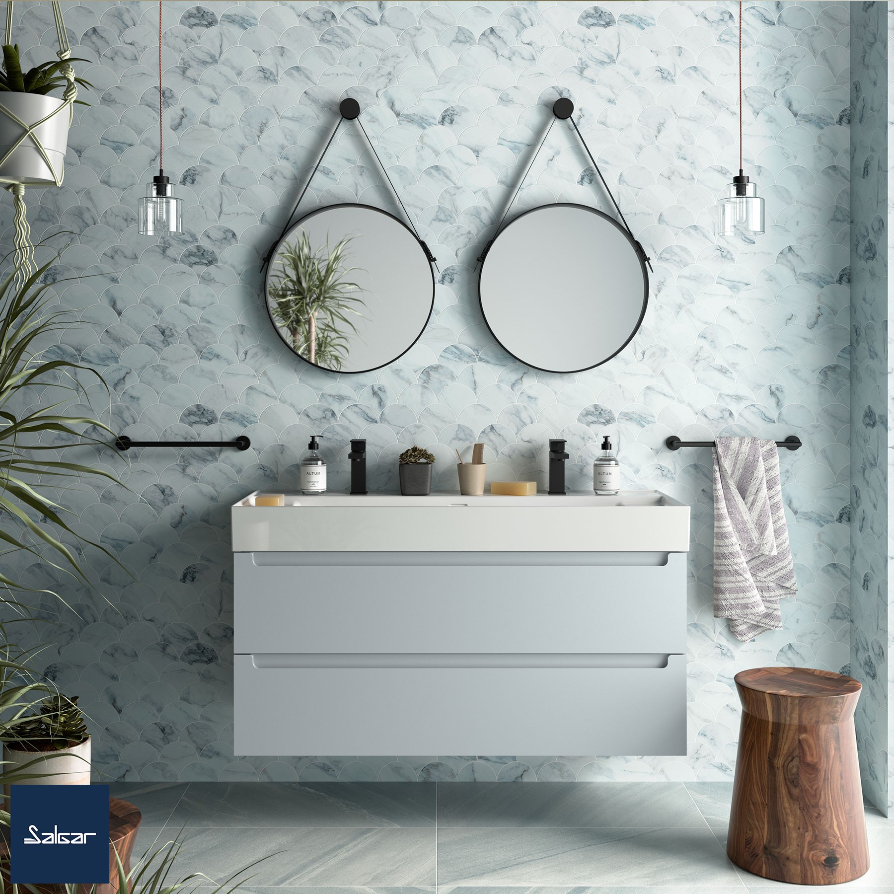 Schrank wandhängend MONTERREY 1200 2 Metallauszug mit Softeinzug BLUE FOG 1197 x 540 x 450 mm