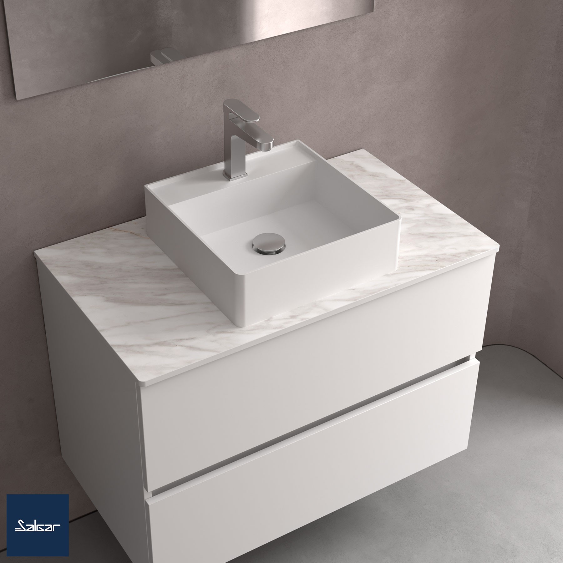 Aufsatzwaschtisch TALEA ohne Siphon und Clickerabfluss SOLID SURFACE WEIß MATT 360 x 115 x 360 mm