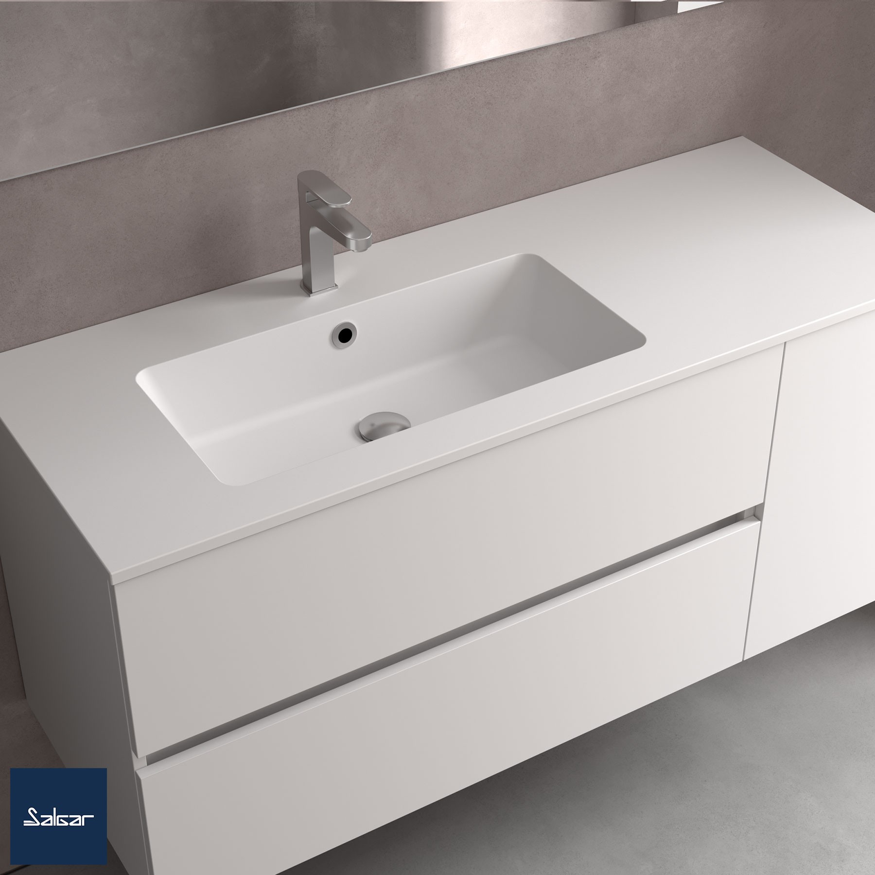 Waschtisch VILNA 1405 Schrankelement rechts doppelt ohne Siphon und Clickerabfluss, für Schrank 700 MINERALSOLID MATT 1405 x 460 x 15 mm