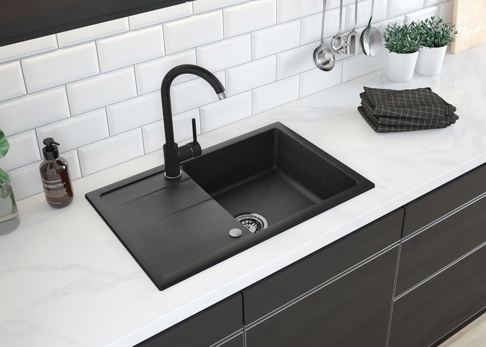Leda - Granitspülbecken, 1-Becken mit Abtropffläche