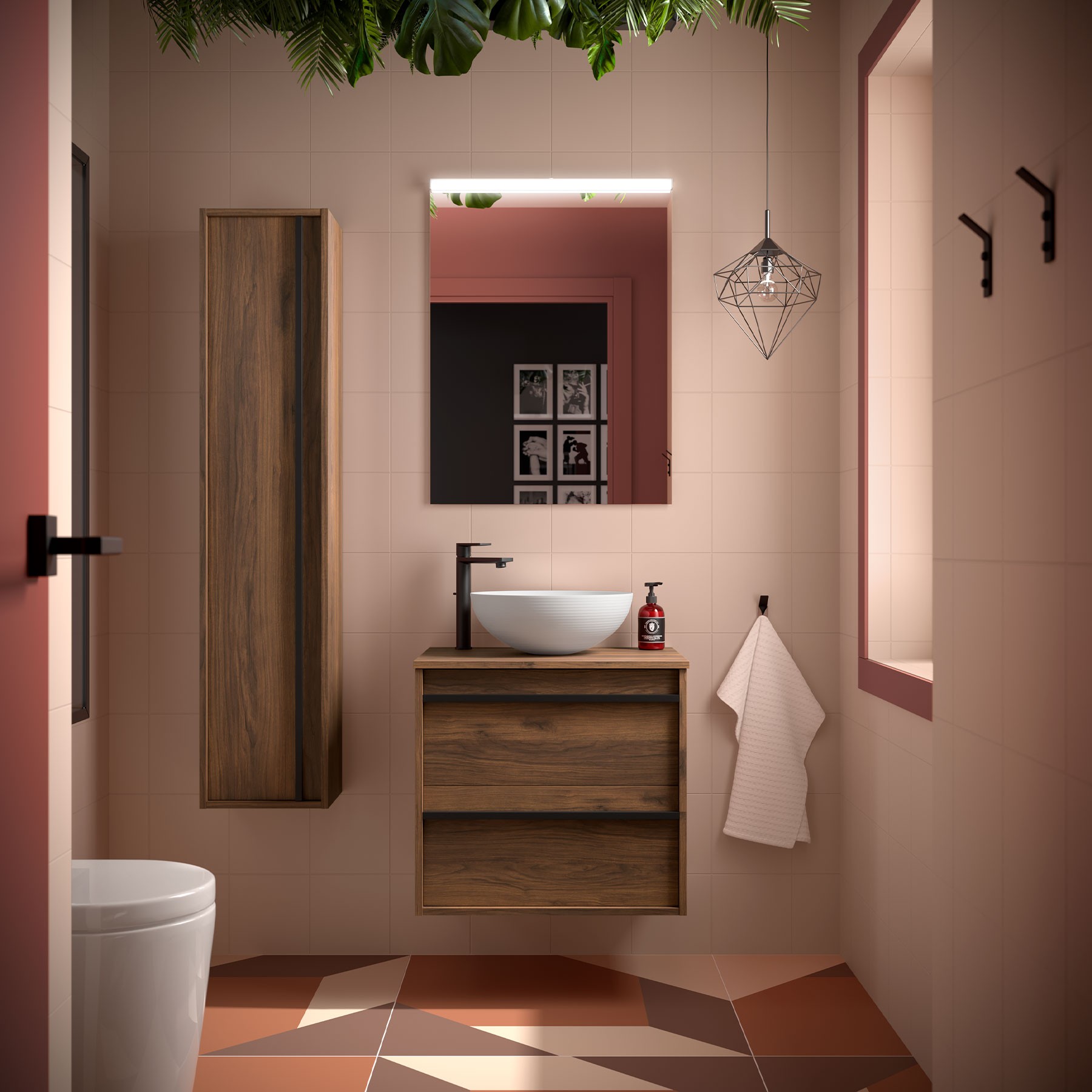 Badezimmermöbel ATTILA 600 2 Schubladen NUSSBAUM MAYA + Waschtisch-Platte