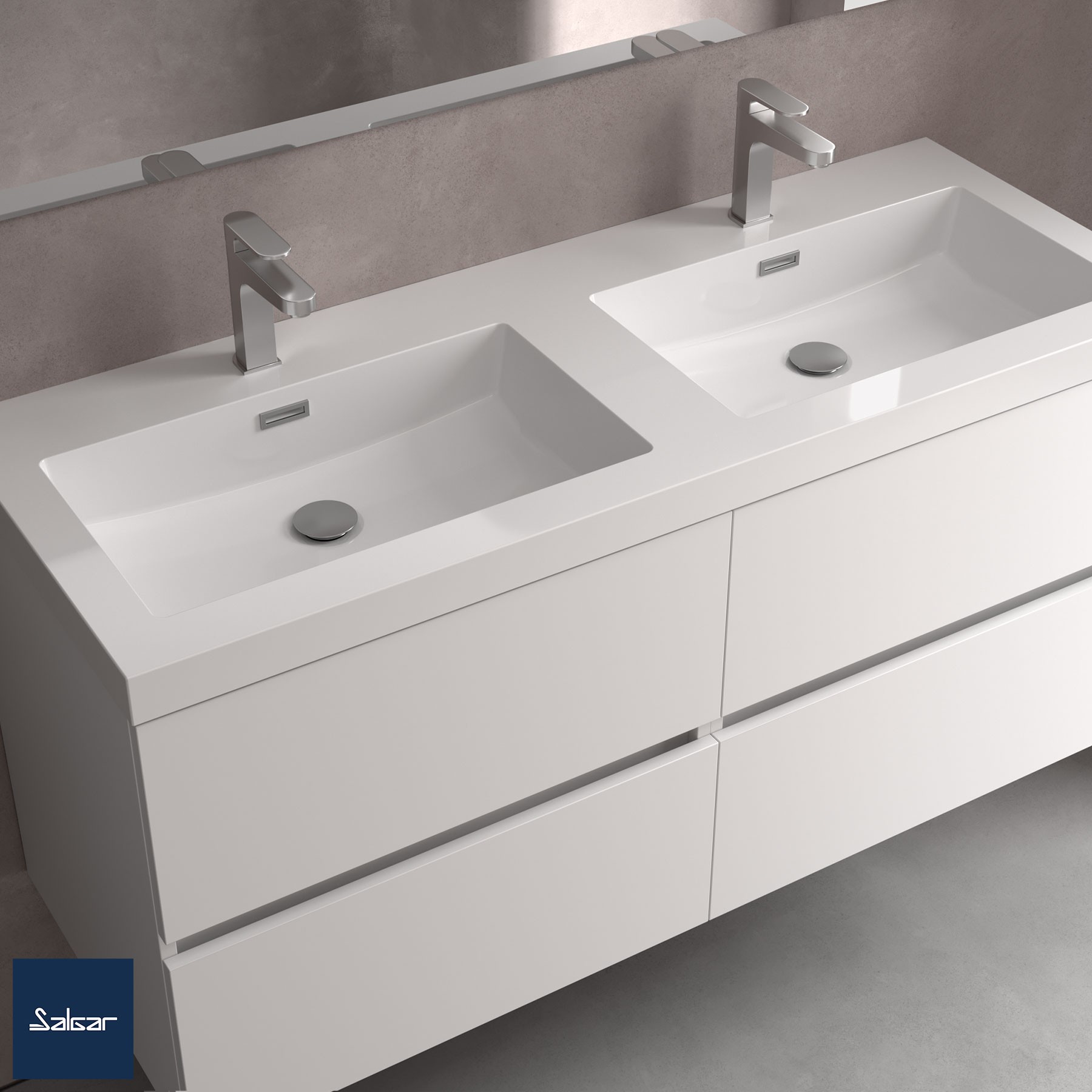 Waschtisch TOSCANA 1205 doppelt MINERALGUSS WEIß 1205 x 50 x 460 mm