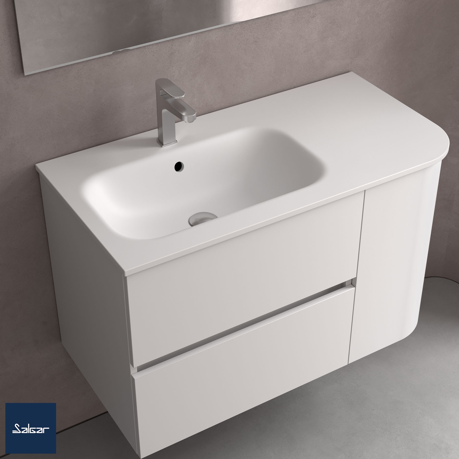 Waschtisch ALLIANCE 900 Schrankelement rechts für Module mit geschwungenem Design, ohne Siphon und Clickerabfluss MINERALSOLID MATT 910 x 15 x 460 mm