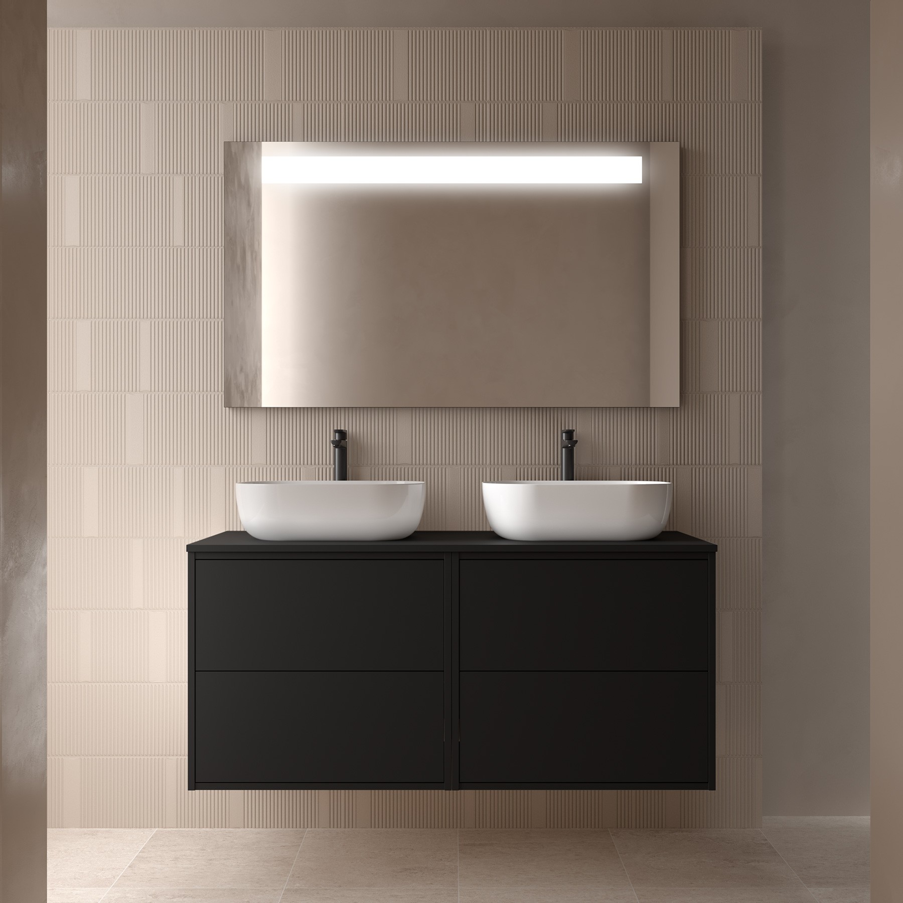 Badezimmermöbel OPTIMUS 1200 BLACK SATIN + Waschtisch-Platte