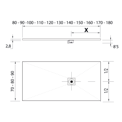 Duschtasse RIOJA RAL 800 x 1500 mm