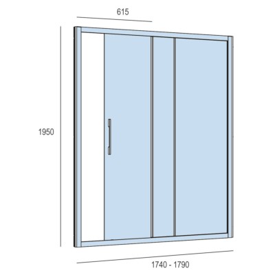 Duschabtrennung CLEAR vorderfront mit 1T und 1F Brilho Transparente 1740 - 1790 x 1950 mm