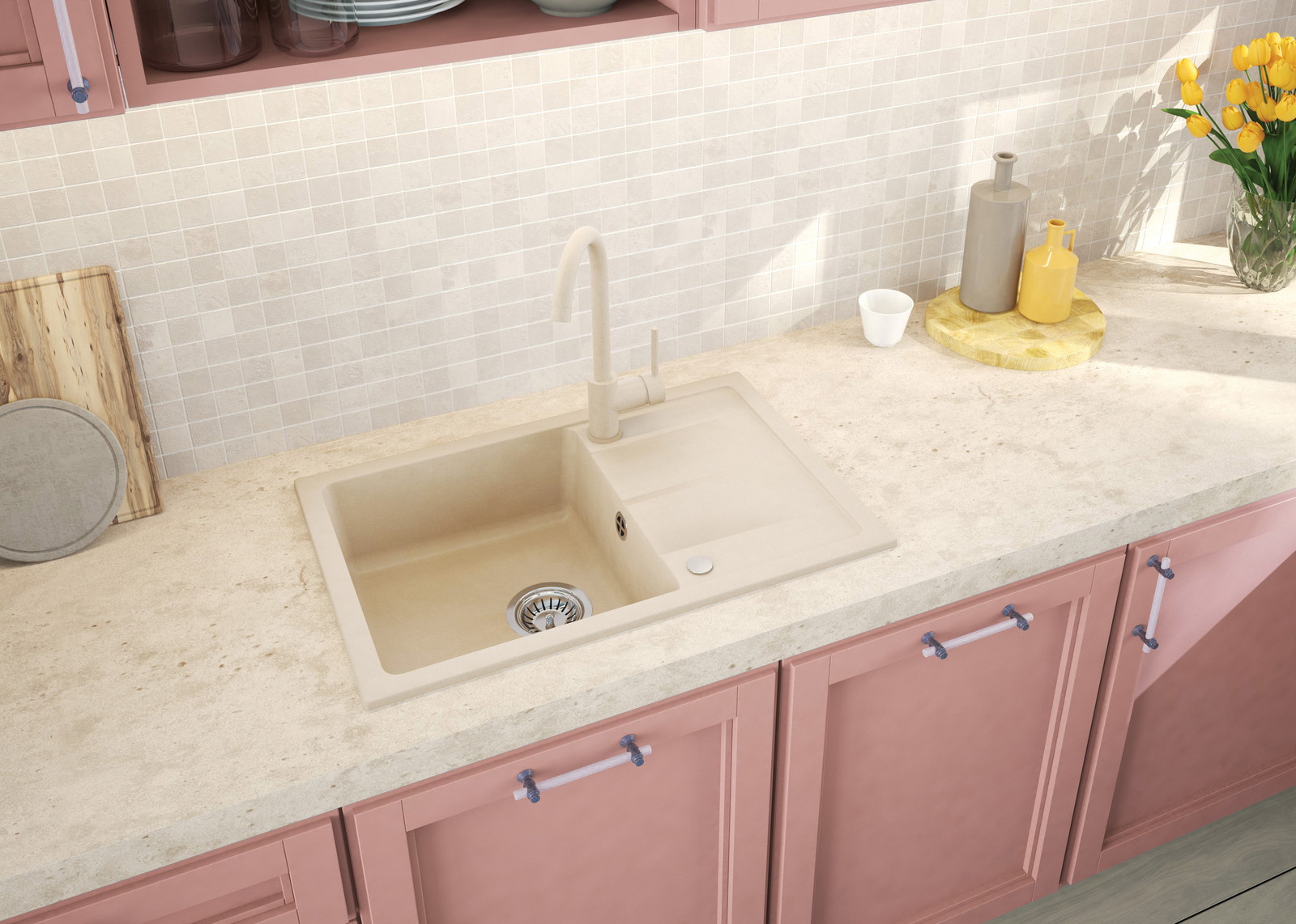 Leda - Granitspülbecken, 1-Becken mit Abtropffläche