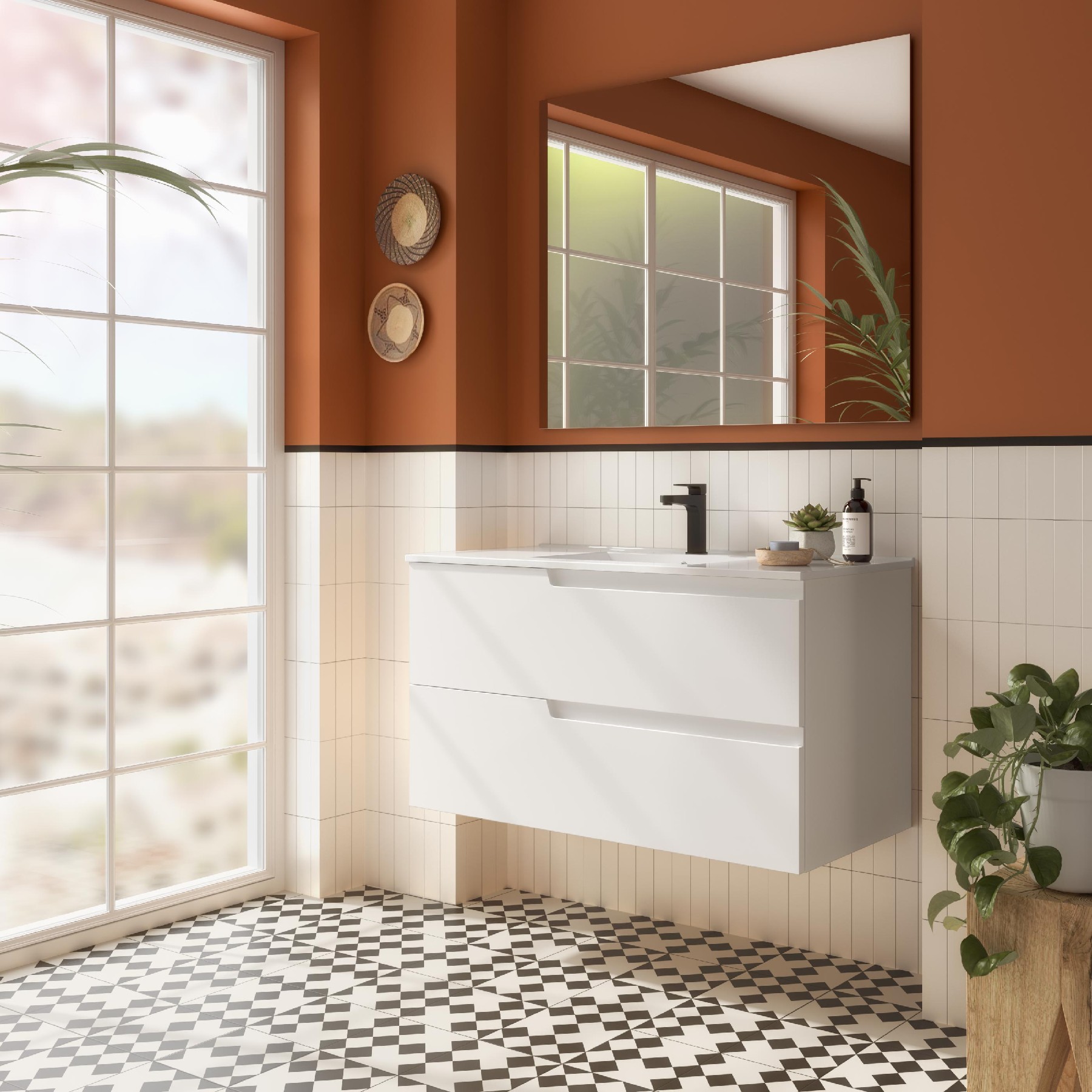Badezimmermöbel VIMA 1000 WHITE SATIN + Waschtisch