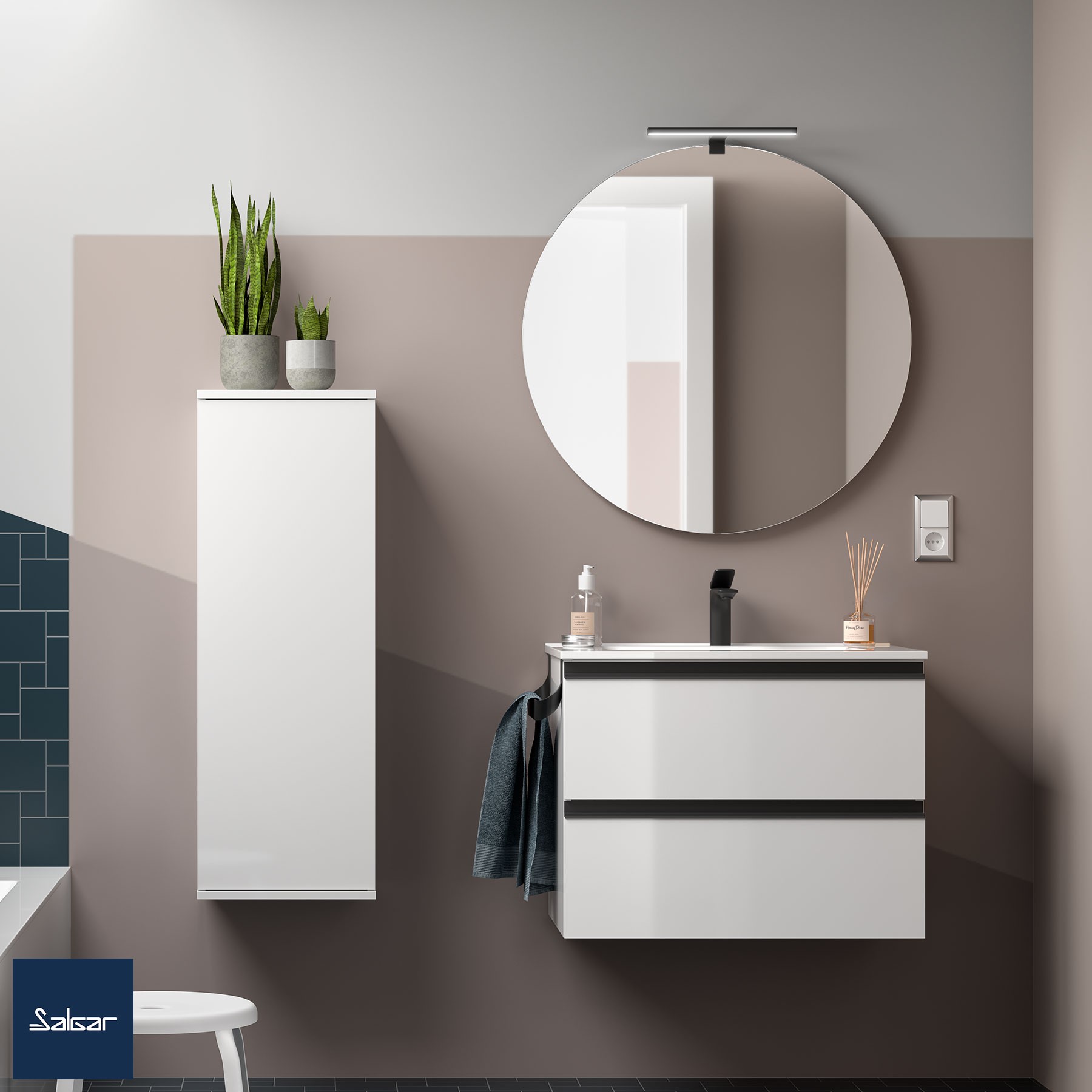 Schrank wandhängend SPIRIT 600 2 Metallauszug mit Softeinzug WHITE COTTON 598 x 540 x 450 mm