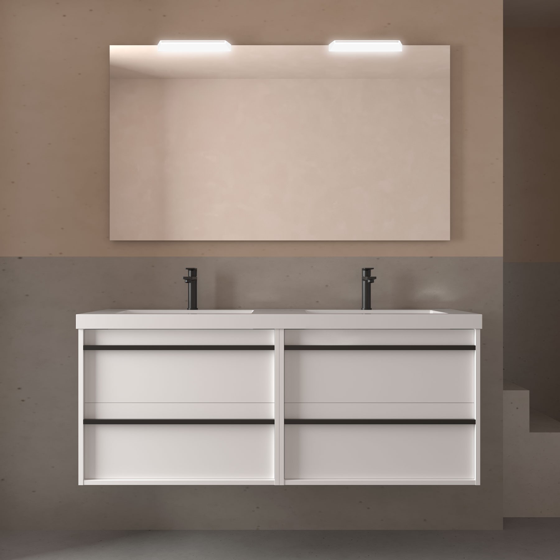 Badezimmermöbel ATTILA 1400 4 Schubladen WHITE SATIN + Waschtisch