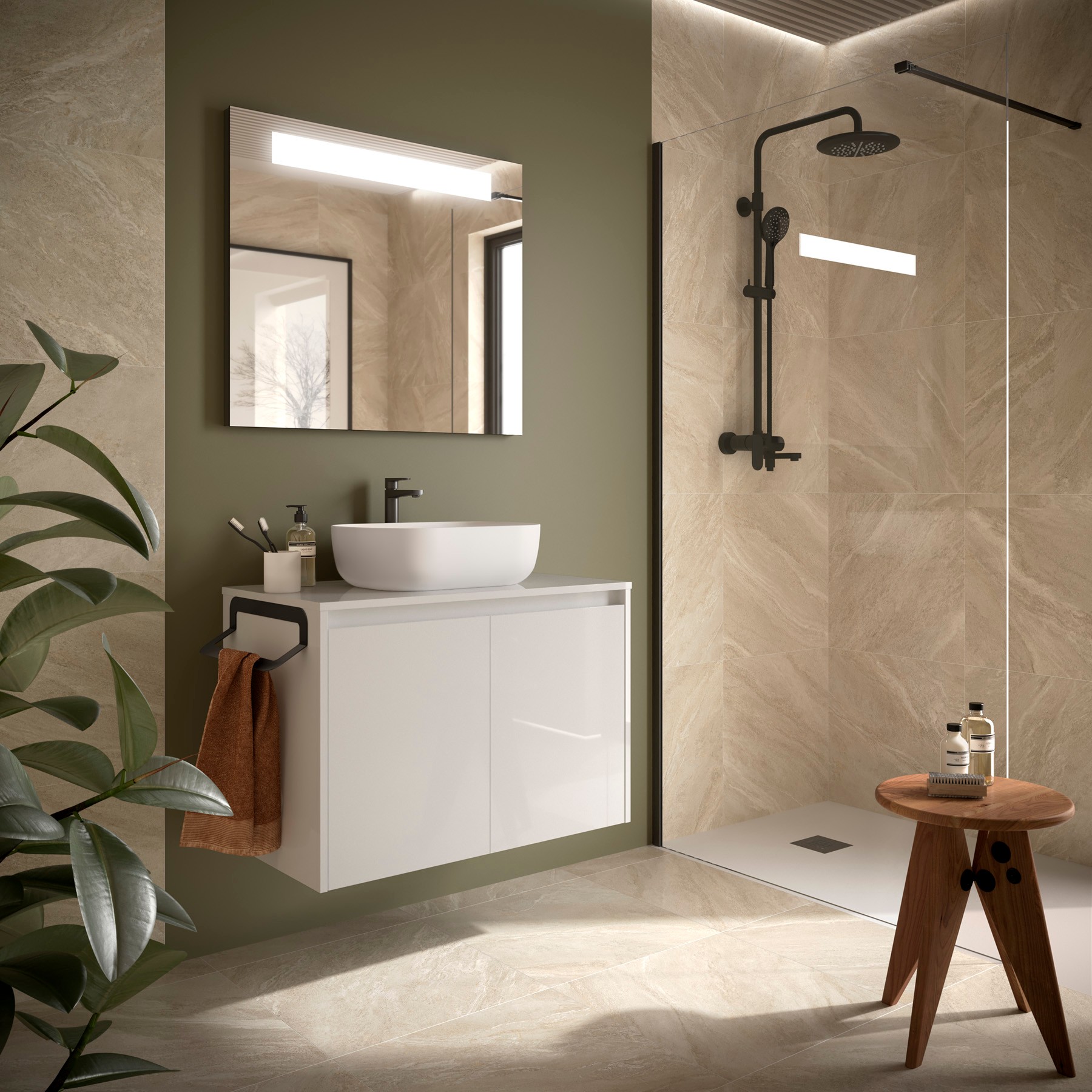 Badezimmermöbel NOJA 800 2 Türen WHITE GLOSS + Waschtisch-Platte