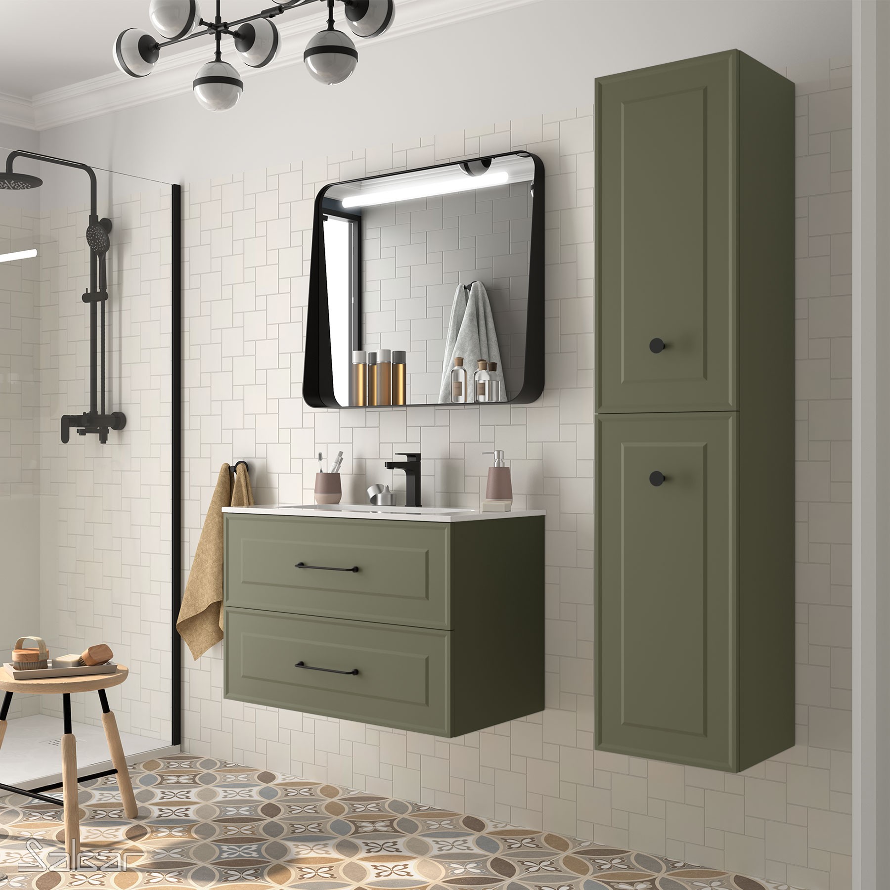 Schrank wandhängend RENOIR 800 2 Metallauszug GREEN FOREST 797 x 540 x 450 mm