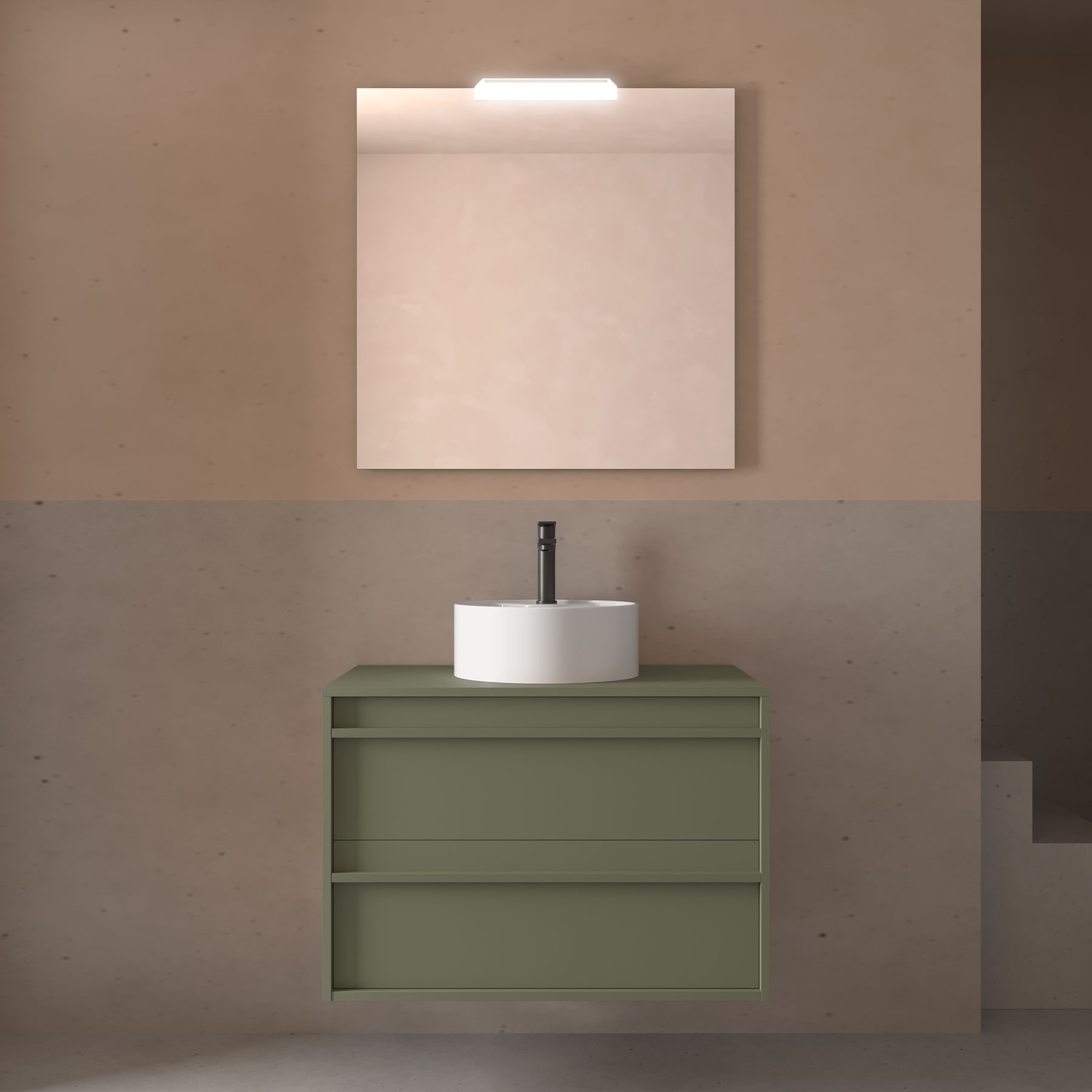Badezimmermöbel ATTILA 800 2 Schubladen GREEN SATIN + Waschtisch-Platte