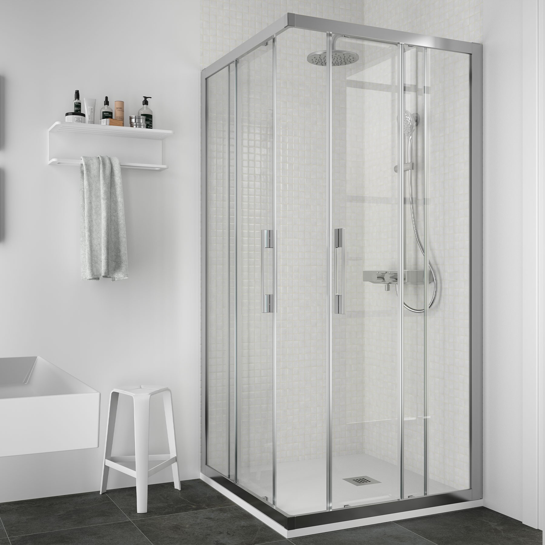 Duschabtrennung CLEAR Quadratische Eckmit 2T und 2F Brilho Transparente bis 900 x 1950 mm